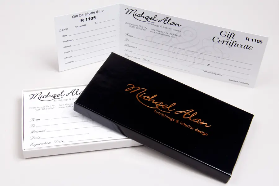 Custom Printed Gift Certificate and Box - Michael Allan