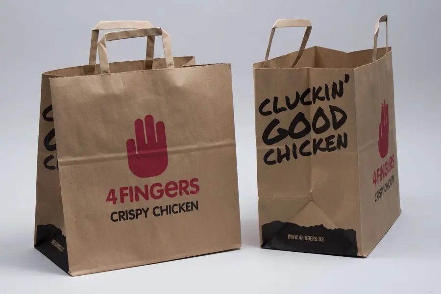 Custom printed paper take-out bags - 4 Fingers Crispy Chicken