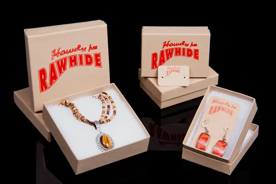 Custom-printed Rawhide jewelry boxes for necklaces and earrings