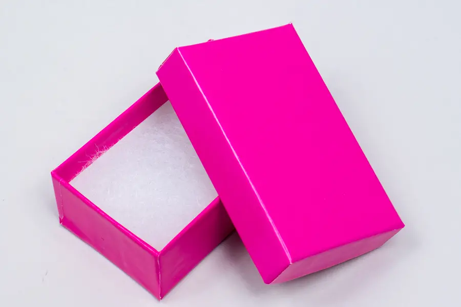1-1/2L x 2-1/2W x 7/8H, 2-Piece Set-Up Jewelry Boxes w/Fiber Insert, Fuchsia Gloss