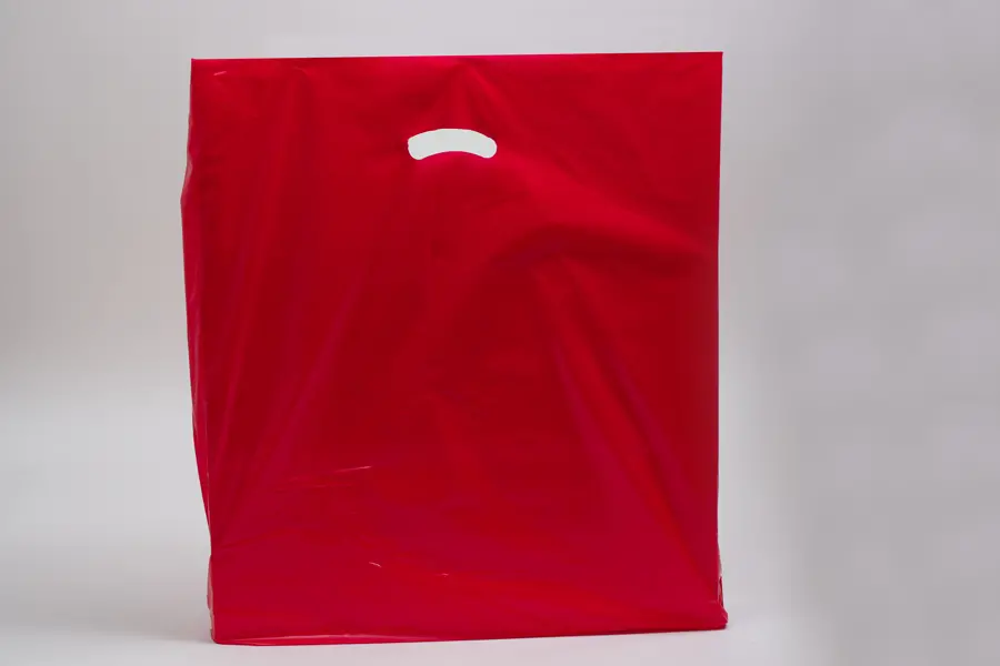 24W x 5D x 24H, Super Gloss Plastic Bags, Red