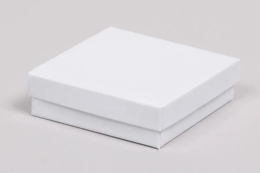3-1/2L x 3-1/2W x 1H, 2-Piece Set-Up Jewelry Boxes w/Fiber Insert, Gloss White