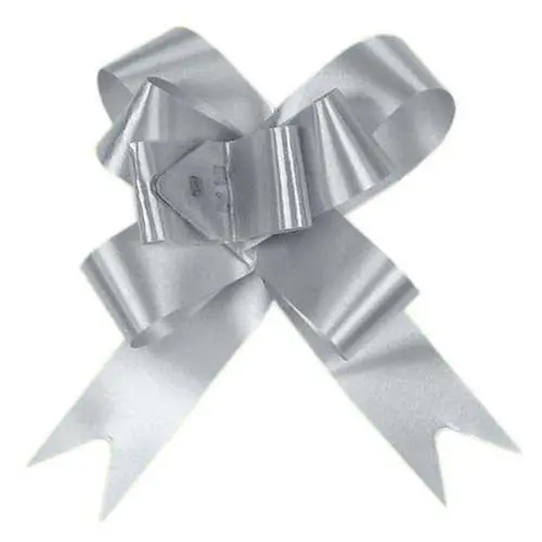 4-1/2W, Instant Pull Pom Bows, Metallic Silver