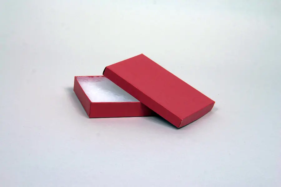 5-1/4L X 3-3/4W X 7/8H, 2-PIECE SET-UP JEWELRY BOXES W/FIBER INSERT, BRICK RED
