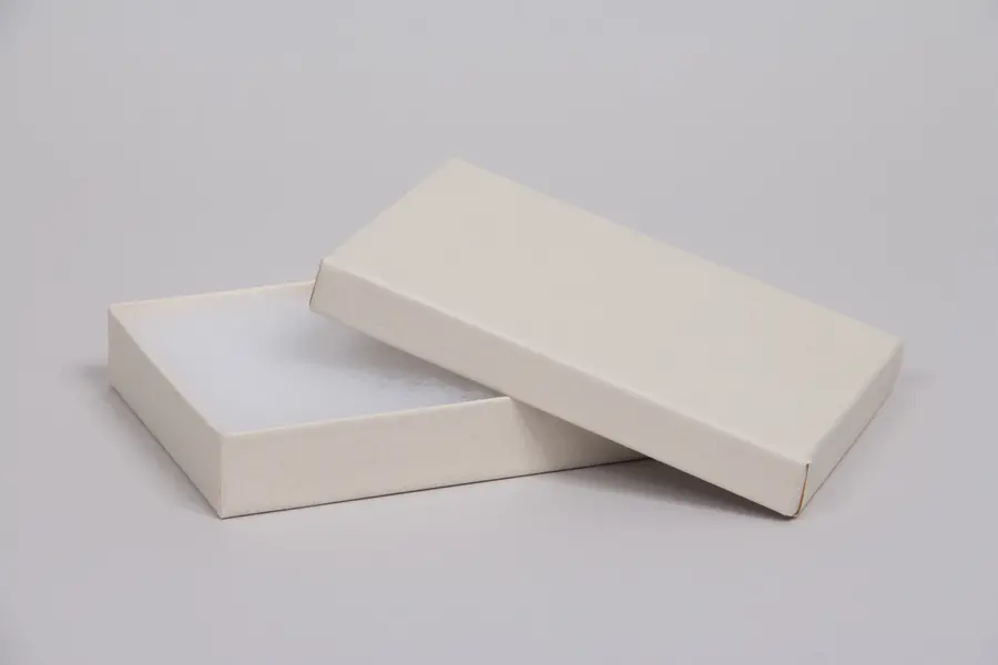 3-3/4L x 5-1/4W x 7/8H, 2-Piece Set-Up Jewelry Boxes w/Fiber Insert, White Sand