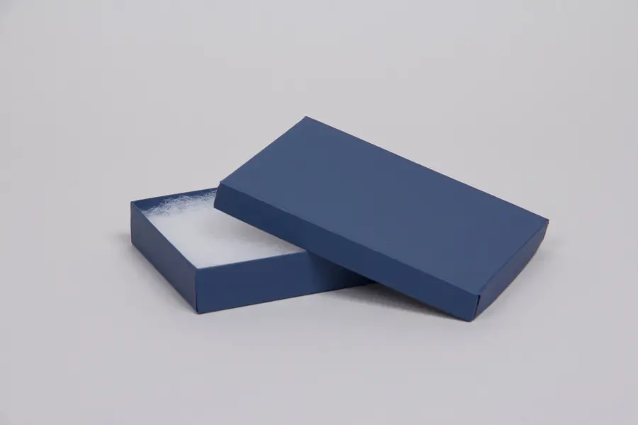 5-1/4L X 3-3/4W X 7/8H, 2-PIECE SET-UP JEWELRY BOXES W/FIBER INSERT, NAVY MATTE
