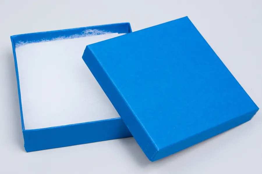 3-1/2L x 3-1/2W x 1H, 2-Piece Set-Up Jewelry Boxes w/Fiber Insert, Matte Cobalt Blue