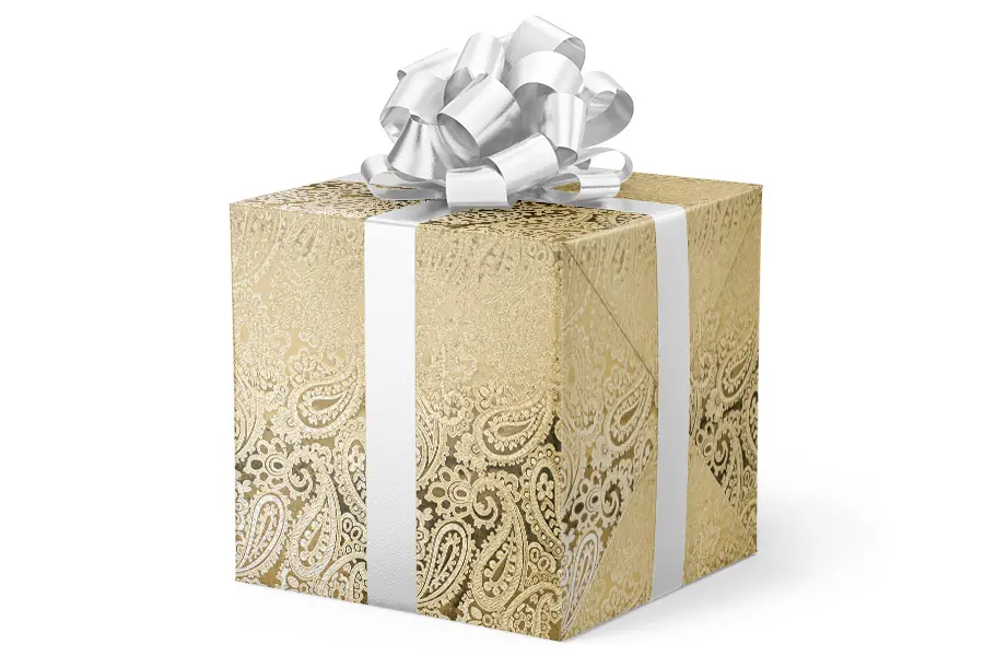 24W x 417 ft, Everyday Wrapping Paper, Gold Paisley