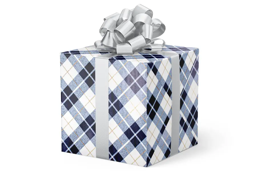 24W x 417 ft, Everyday Wrapping Paper, Navy-Gold Plaid