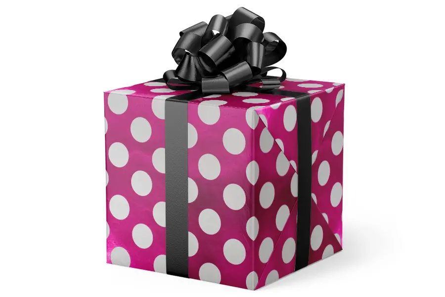 24W x 417 ft, Everyday Wrapping Paper, Raspberry White Dots