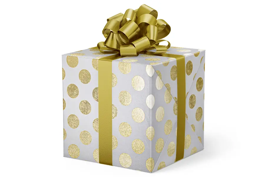 24W x 417 ft, Holiday Wrapping Paper, Gold-White Large Dots