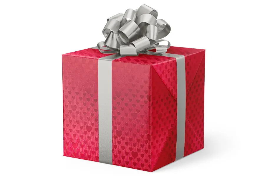 24W x 417 ft, Everyday Wrapping Paper, Red Foil Hearts