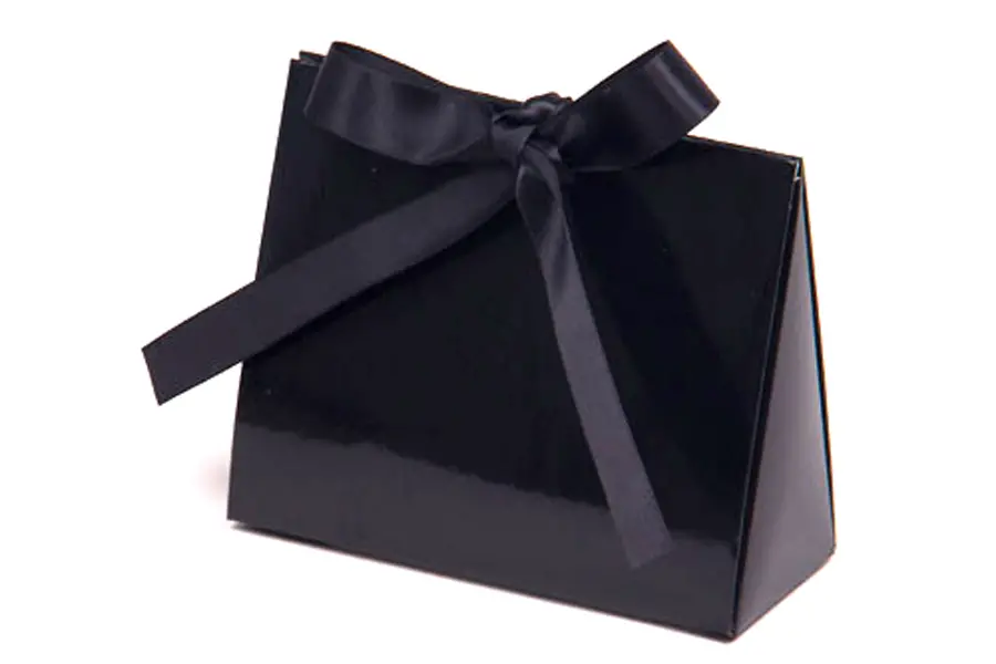 4-1/2L x 2W x 3-3/4H, Ribbon Tied Purse Gift Card Boxes, Black Gloss