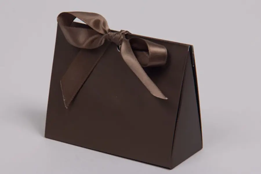 4-1/2L x 2W x 3-3/4H, Ribbon Tied Purse Gift Card Boxes, Chocolate Brown