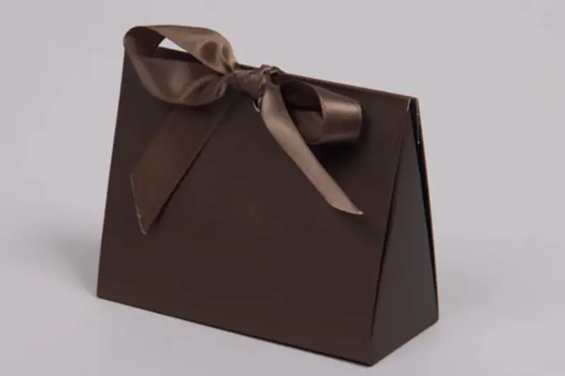 4-1/2L x 2W x 3-3/4H, Ribbon Tied Purse Gift Card Boxes, Chocolate