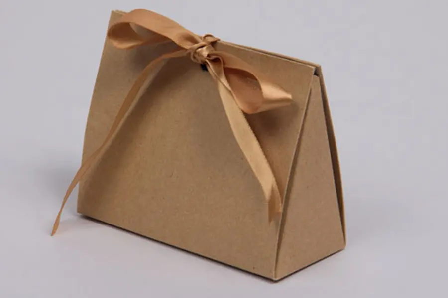 4-1/2L x 2W x 3-3/4H, Ribbon Tied Purse Gift Card Boxes, Natural Kraft