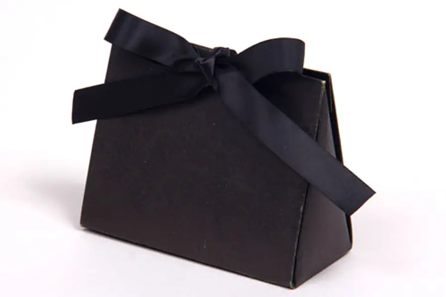 4-1/2L x 2W x 3-3/4H, Ribbon Tied Purse Gift Card Boxes, Black Kraft