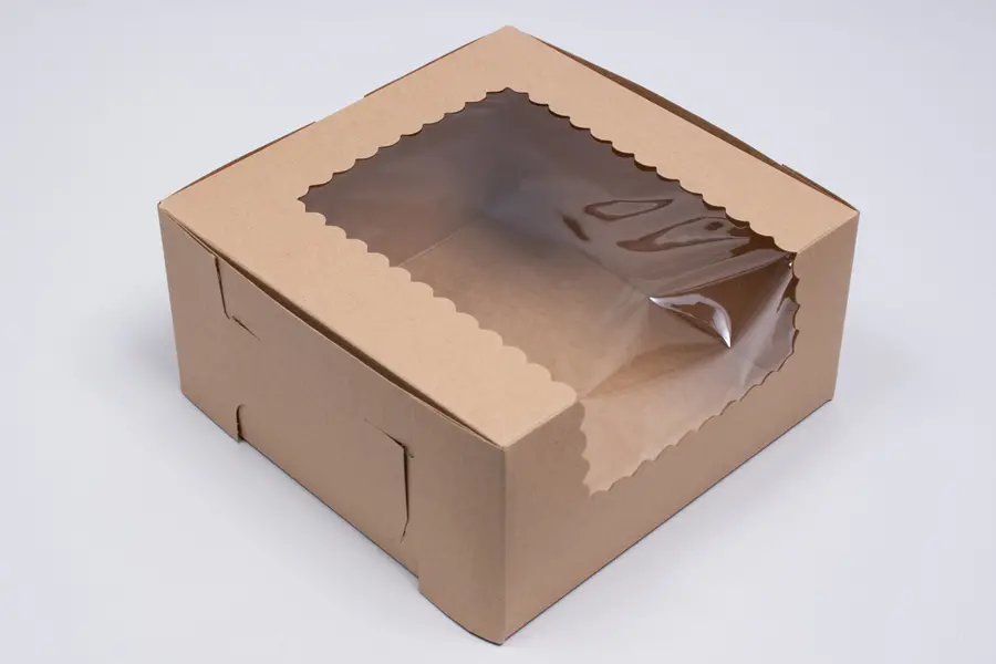 9L x 9W x 4H, Natural Kraft Bakery Boxes with Window, Kraft