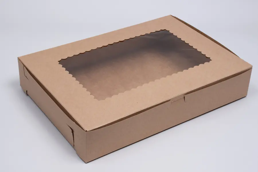 14L x 10W x 2-1/2H, Natural Kraft Bakery Boxes with Window, Natural Kraft
