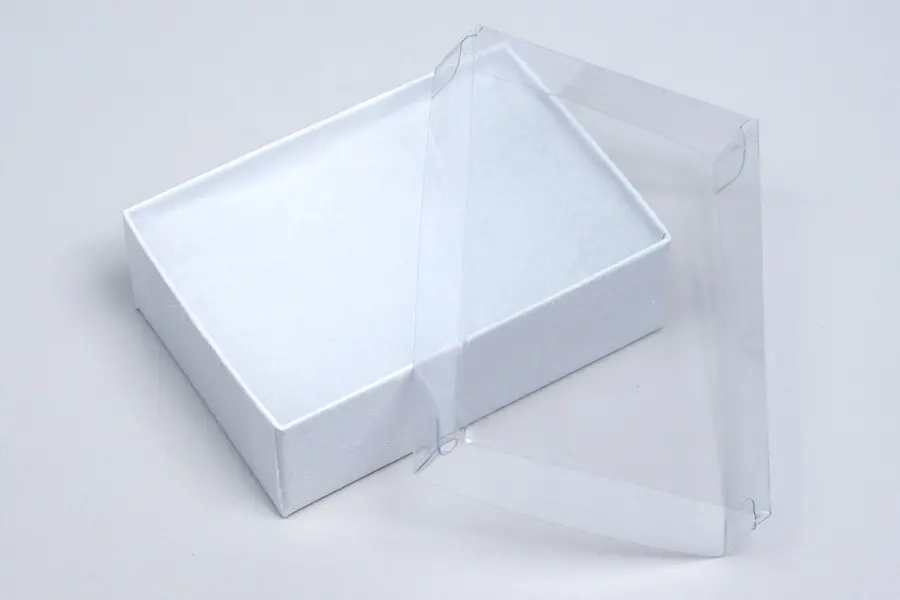 3-1/16L x 2-1/8W x 1H, Clear Top White Swirl Jewelry Boxes, White Swirl/Clear
