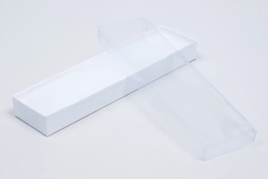 8L x 2W x 7/8H, Clear Top White Swirl Jewelry Boxes, White Swirl/Clear