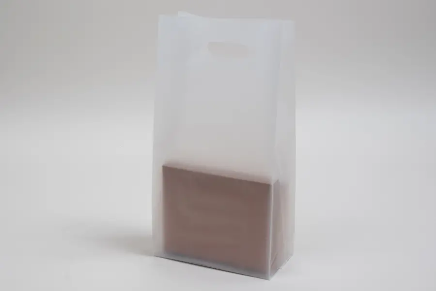 7-3/4W x 3-1/2D x 15H, Frosted Square Bottom Plastic Shopping Bags, Frosted Clear