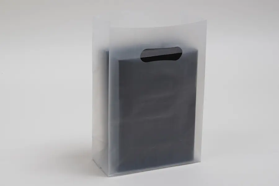 7W x 3-1/2D x 10-1/2H, Frosted Square Bottom Plastic Shopping Bags, Frosted Clear