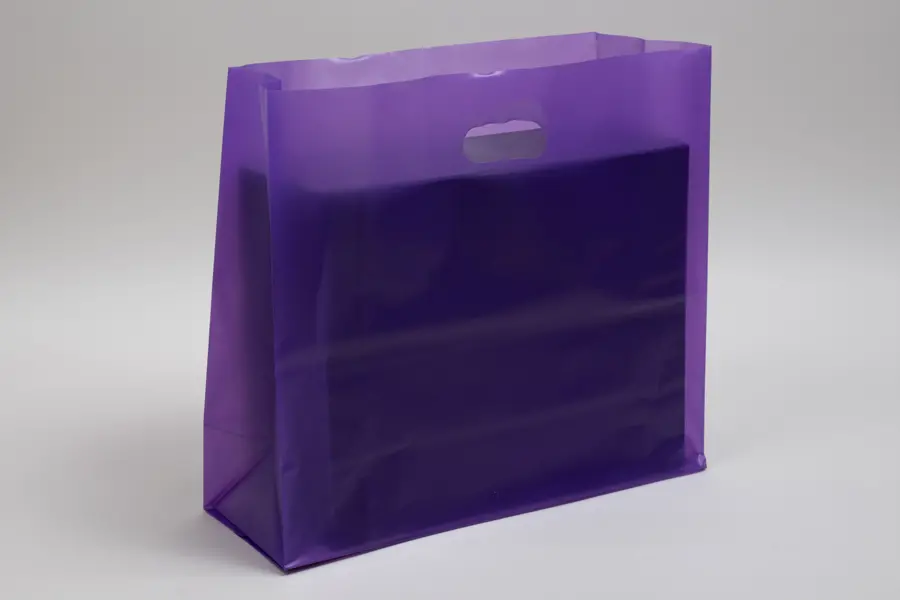 16W x 6D x 15H, Frosted Square Bottom Plastic Shopping Bags, Grape Frost