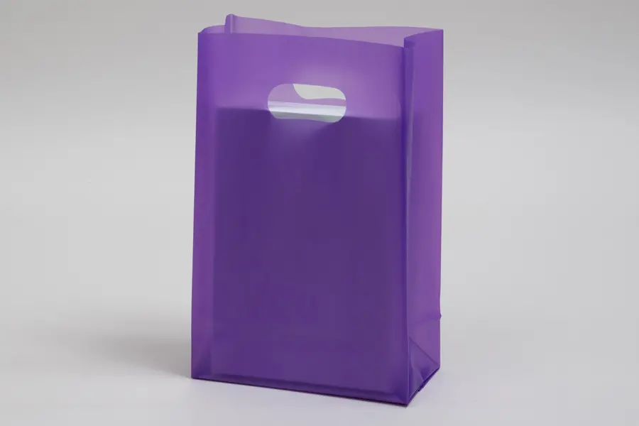 7W x 3-1/2D x 10-1/2H, Frosted Square Bottom Plastic Shopping Bags, Grape Frost
