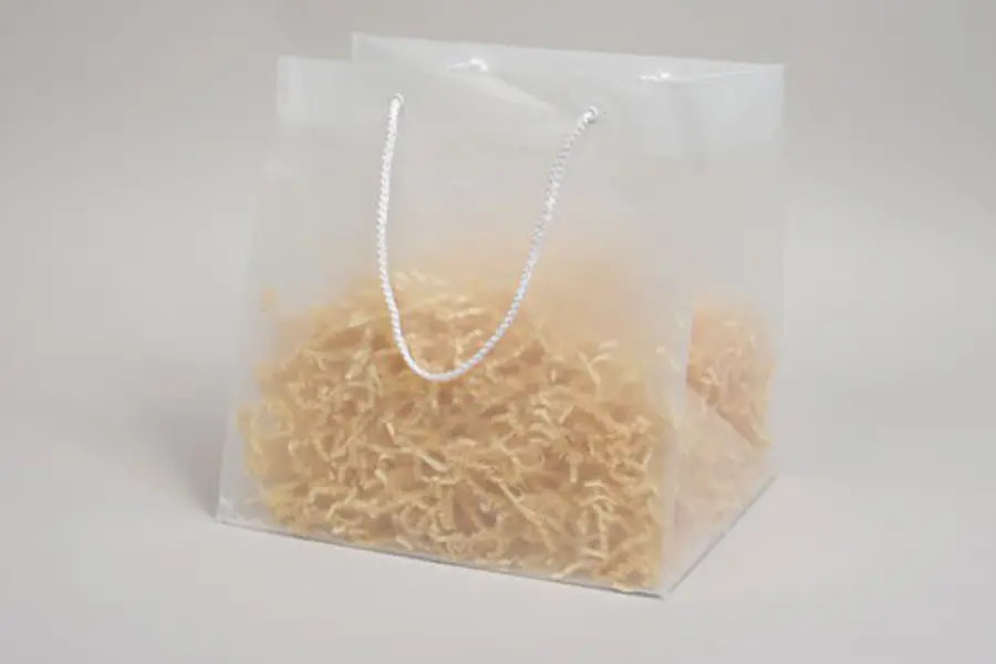 11W x 9D x 11H, Rope Handled Plastic Take-Out Bags, Frosted Clear