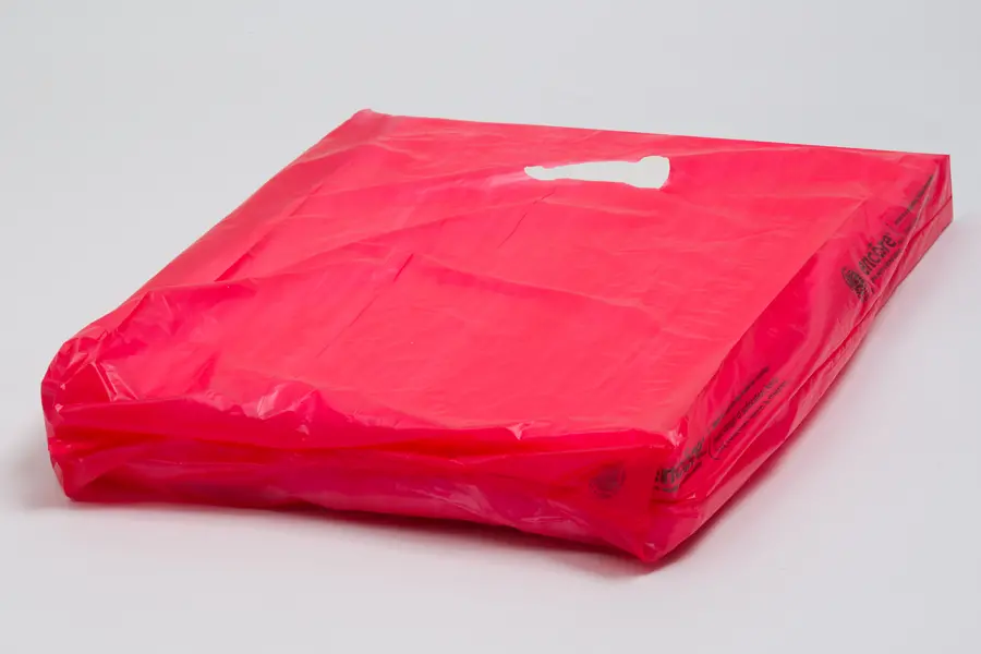 12W x 3D x 18H, Economy Plastic Shopping Bags - Colors, Red