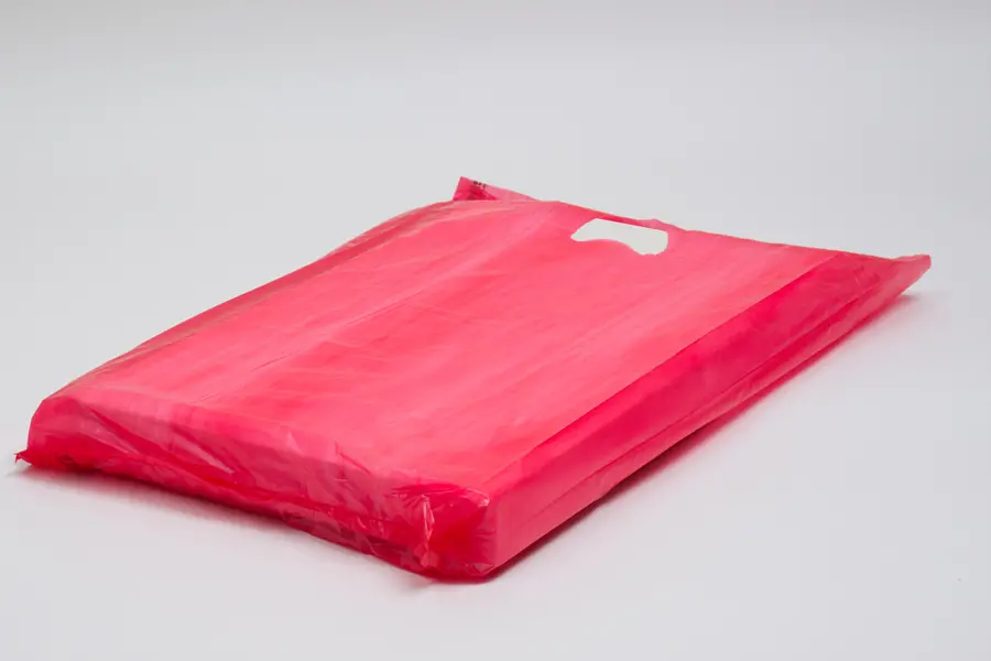 13W x 3D x 21H, Economy Plastic Shopping Bags - Colors, Red