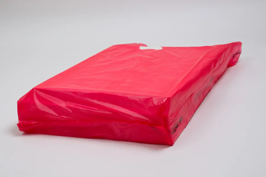 16W x 4D x 24H, Economy Plastic Shopping Bags - Colors, Red