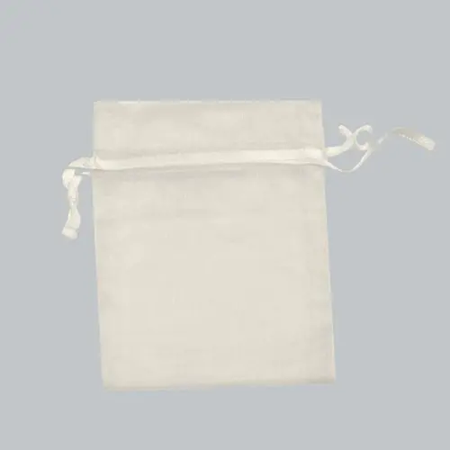 2W x 2-1/2H, Sheer Organza Satin Cord Gift and Wine Pouches, White