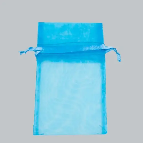 6W x 10H, Sheer Organza Satin Cord Gift and Wine Pouches, Turquoise