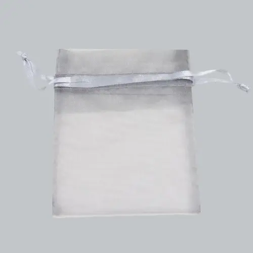 2W x 2-1/2H, Sheer Organza Satin Cord Gift and Wine Pouches, Silver
