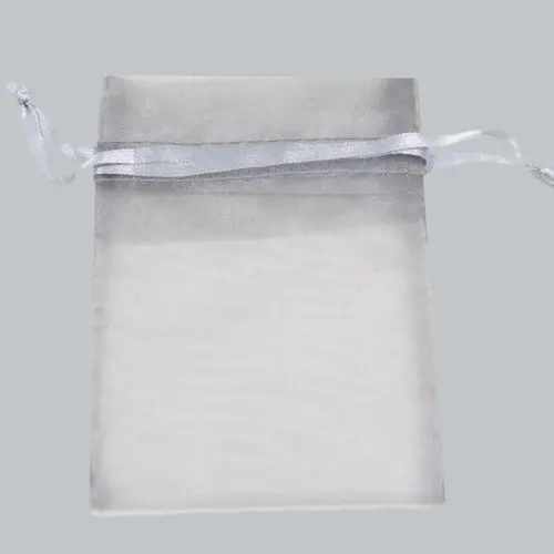 4W x 6H, Sheer Organza Satin Cord Gift and Wine Pouches, Silver