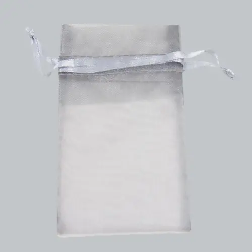 6W x 10H, Sheer Organza Satin Cord Gift and Wine Pouches, Silver