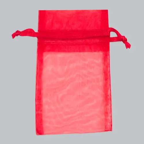 6W x 10H, Sheer Organza Satin Cord Gift and Wine Pouches, Red