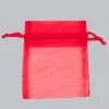 2W x 2-1/2H, Sheer Organza Satin Cord Gift and Wine Pouches, Red