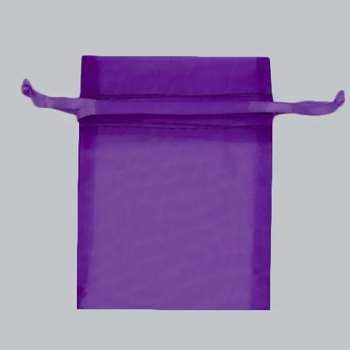5W x 7H, Sheer Organza Satin Cord Gift and Wine Pouches, Purple