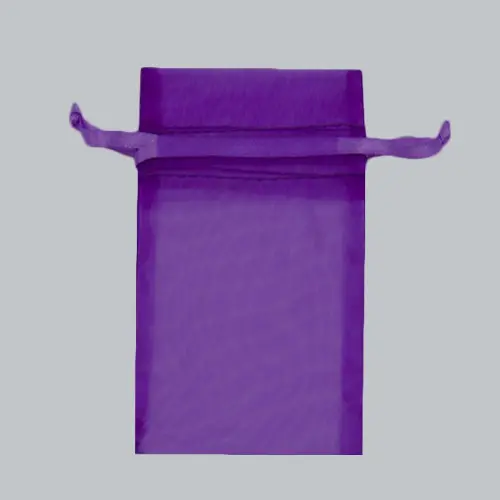 6W x 10H, Sheer Organza Satin Cord Gift and Wine Pouches, Purple