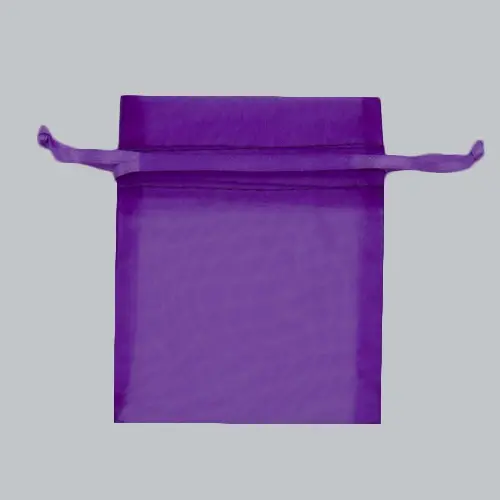 3W x 4H, Sheer Organza Satin Cord Gift and Wine Pouches, Purple