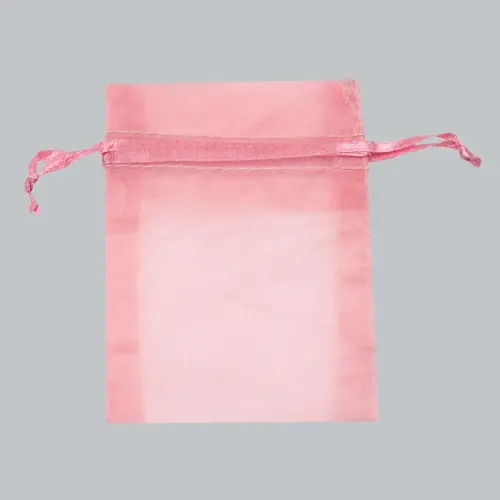 2W x 2-1/2H, Sheer Organza Satin Cord Gift and Wine Pouches, Pink