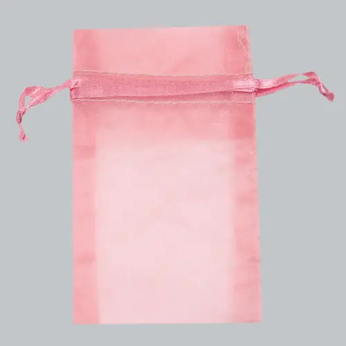 6W x 10H, Sheer Organza Satin Cord Gift and Wine Pouches, Pink