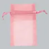 6W x 10H, Sheer Organza Satin Cord Gift and Wine Pouches, Pink