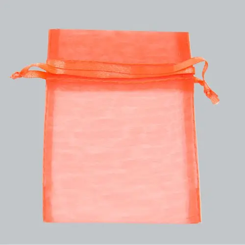 5W x 7H, Sheer Organza Satin Cord Gift and Wine Pouches, Orange