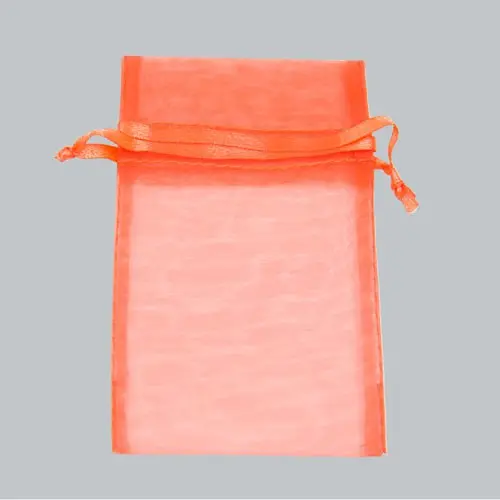 6W x 10H, Sheer Organza Satin Cord Gift and Wine Pouches, Orange