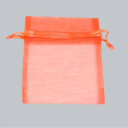 4W x 6H, Sheer Organza Satin Cord Gift and Wine Pouches, Orange