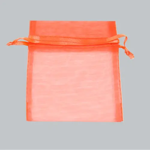 3W x 4H, Sheer Organza Satin Cord Gift and Wine Pouches, Orange